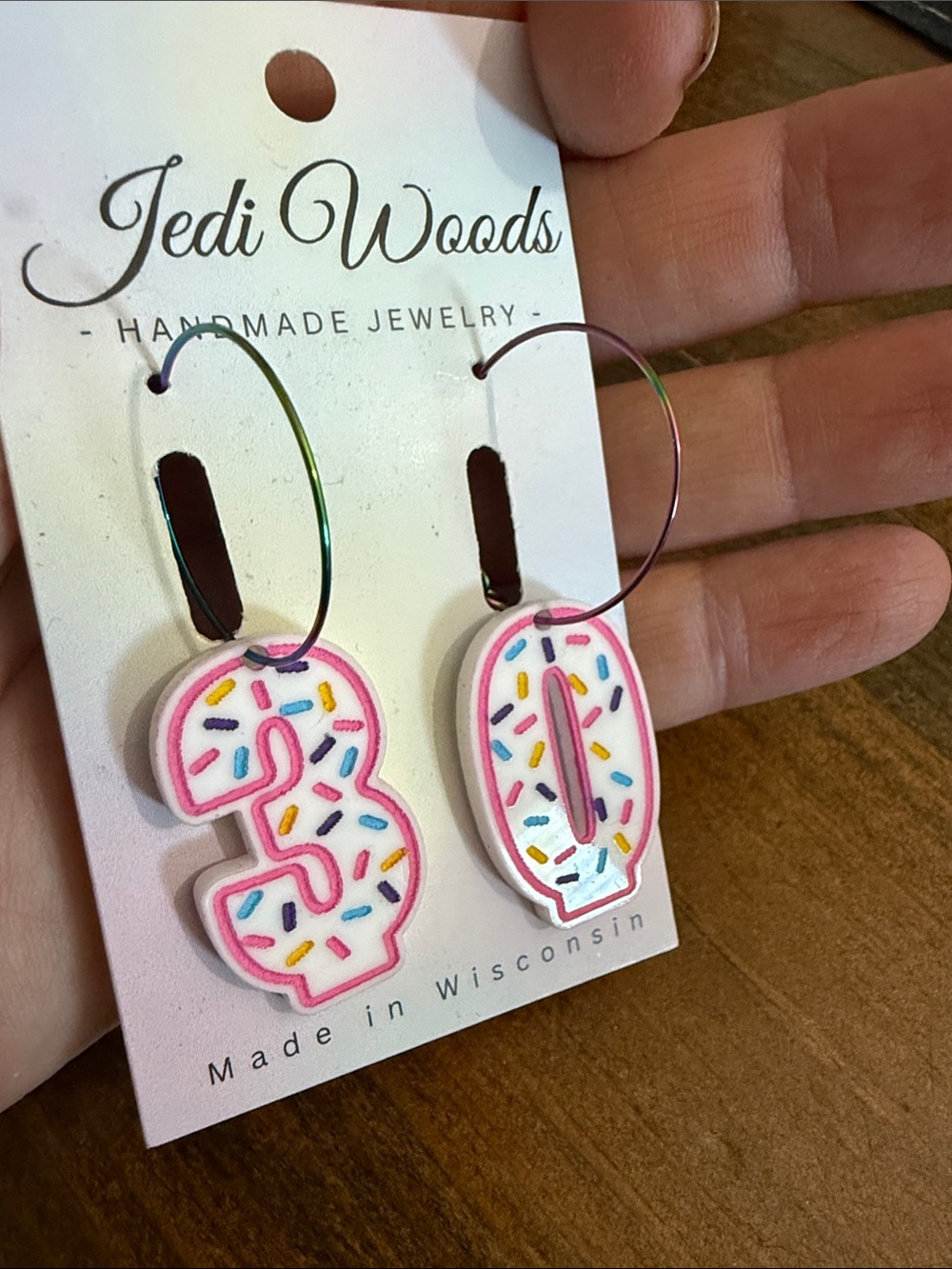 Pink Sprinkles '30th Hoop Earrings - Picture 3 of 3